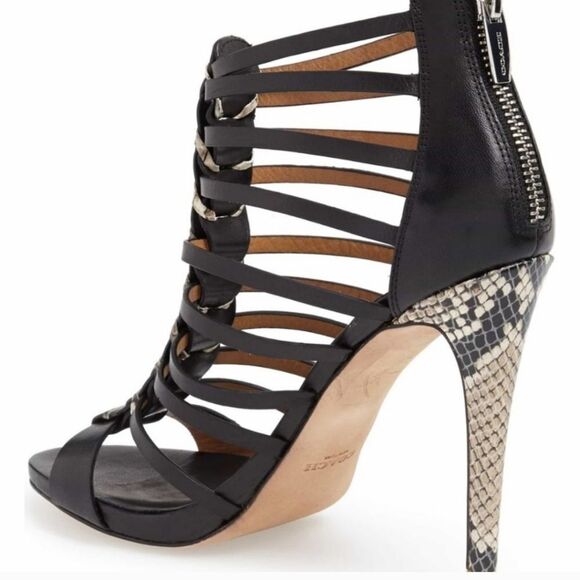 COACH JOSEY WOMEN'S BLACK LEATHER SNAKE HIGH HEELS OPEN TOE SHOES - Picture 10 of 16